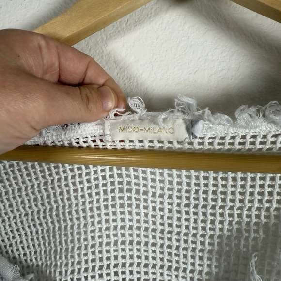Milio Milano Women’s Cotton Mesh Grid Short Sleeve Crochet Top White L - Picture 3 of 10